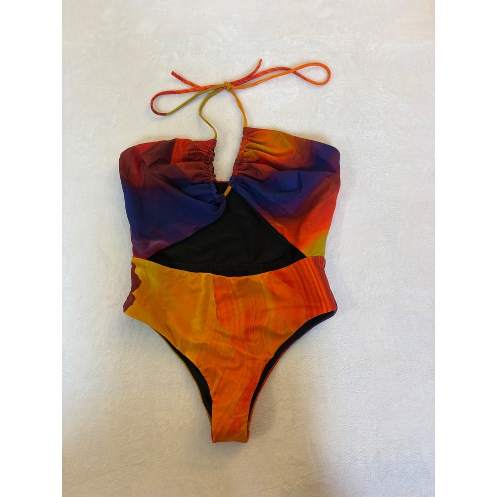 Bfyne Quinn One Piece Swimsuit Sunset Print Halter Cutout Monokini Large